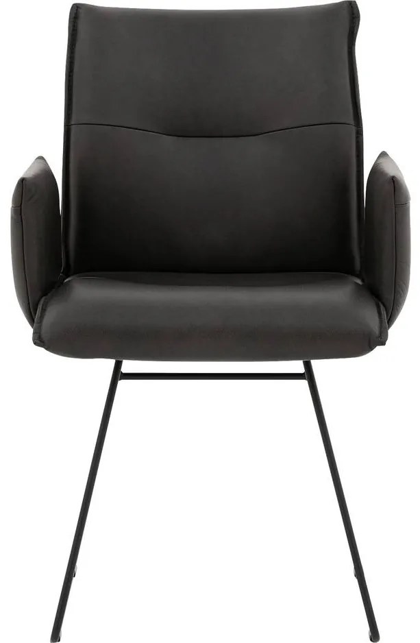 Goossens Excellent Eetkamerstoel Nica grijs leer met armleuning en Sledevoet,, modern design