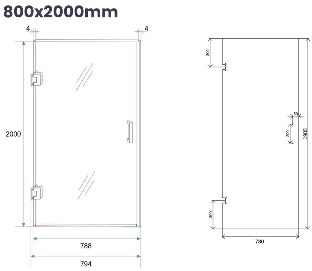 Saniclear Modern douchecabine 80x80 met 80cm deur anti-kalk RVS