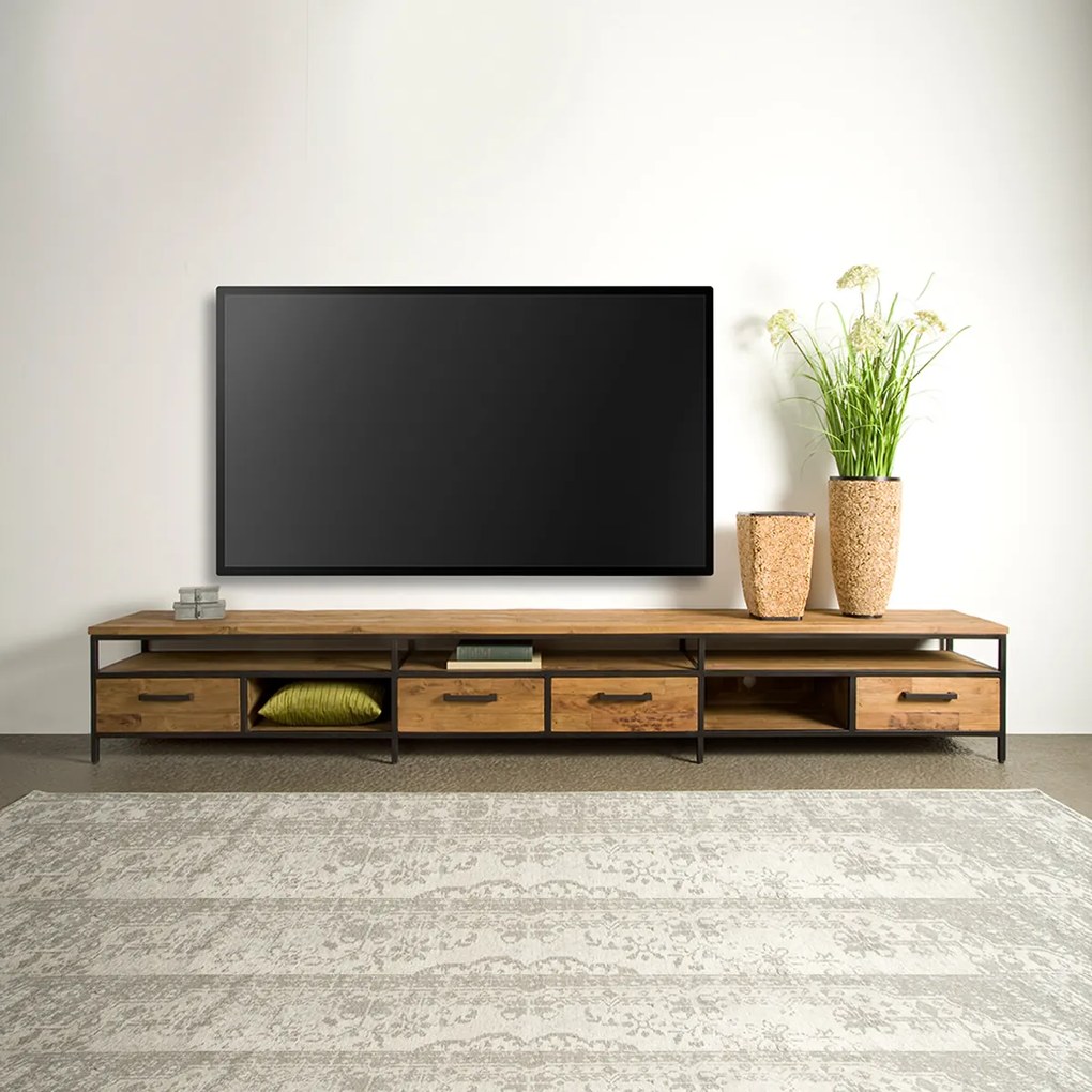 Tv-meubel Teakhout Met Lades 300 Cm - 300x40x45cm.