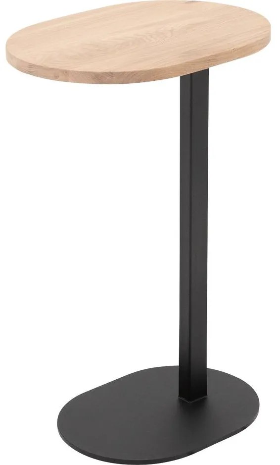 Goossens Nachtkastje Oval, Voet ovaal metaal ral 9005 zwart, blad massief eik