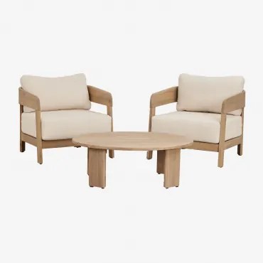 Uleno Acaciahouten Woonkamer Set Met 2 Fauteuils En Salontafel Lichte Acaciekleur - Sklum