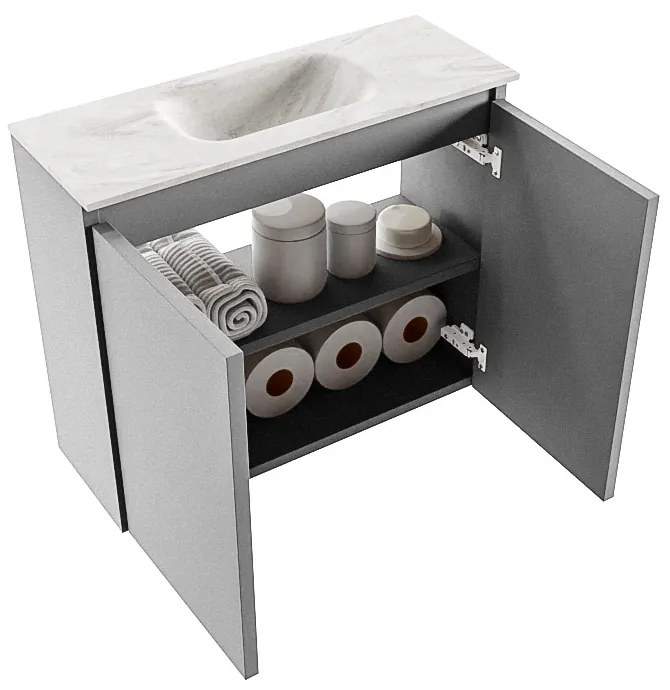 Mondiaz Ture DLux toiletmeubel 60cm plata met wastafel ostra midden zonder kraangat