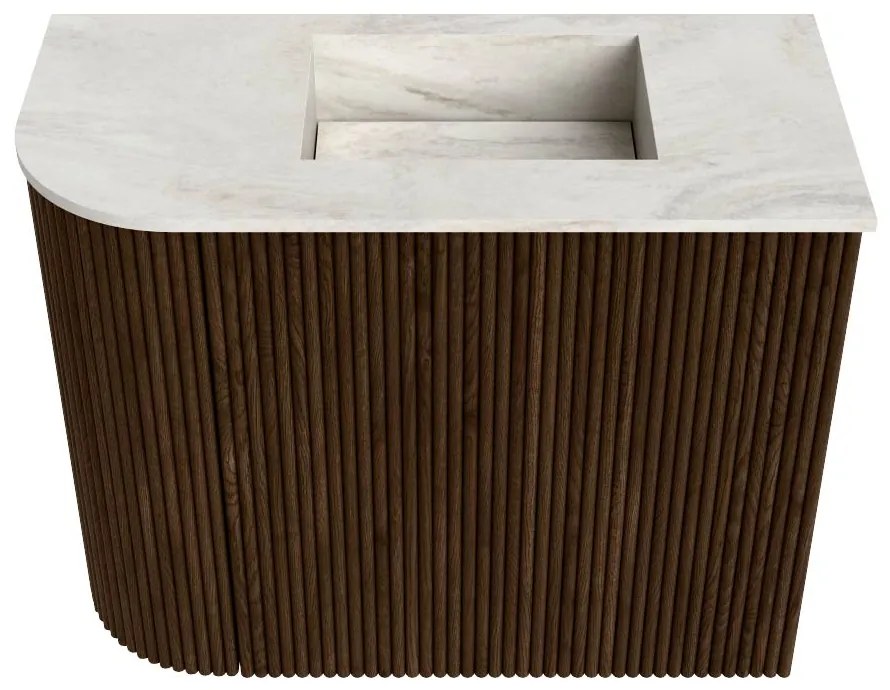 Mondiaz Joya DLux 50cm toiletmeubel ronding links walnut met wastafel faye rechts zonder kraangat ostra
