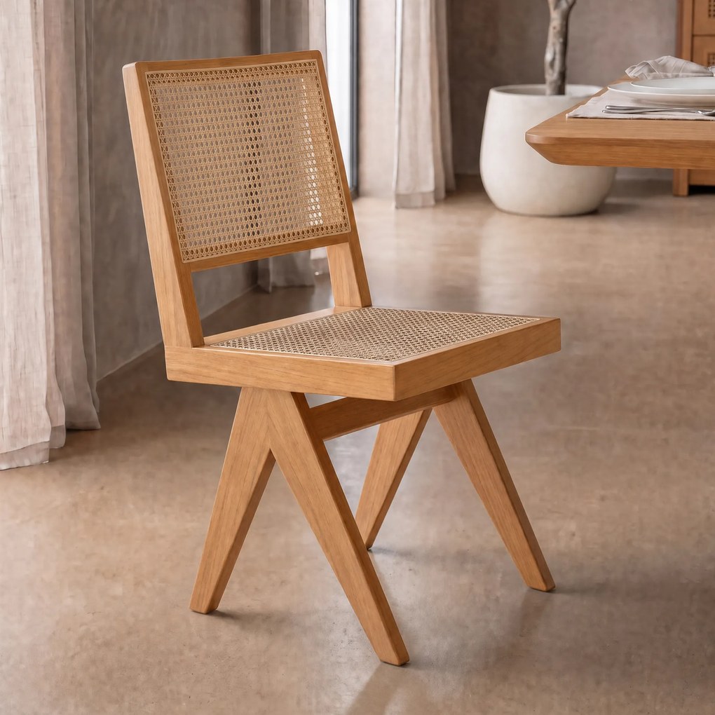 Houten Stoel Met Rotan Webbing Naturel