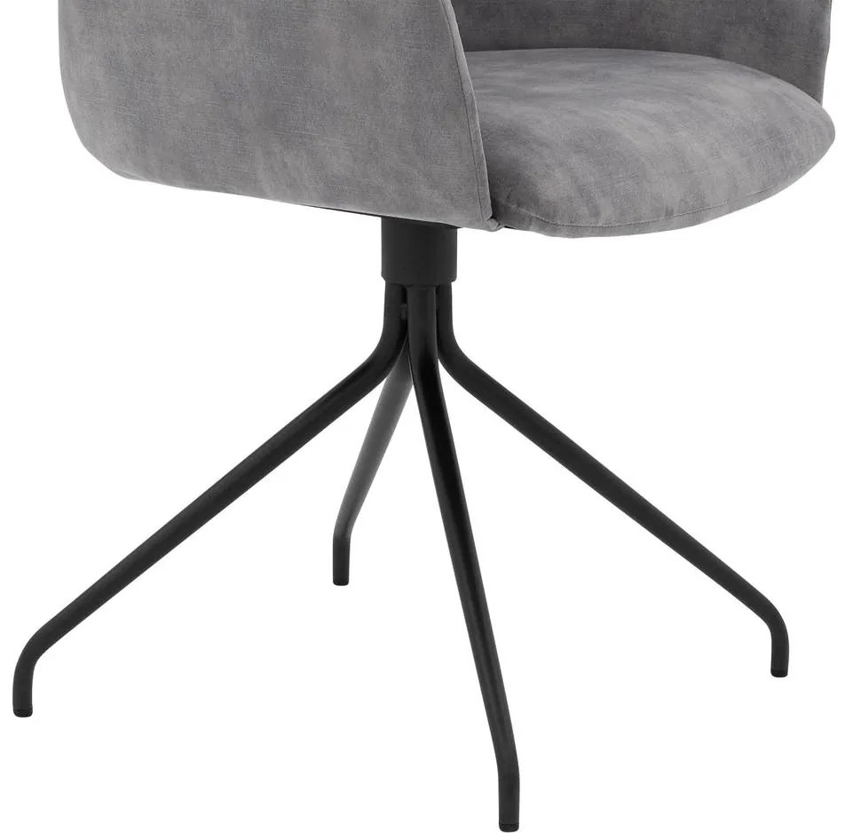 Goossens Eetkamerstoel Hera grijs velvet stof met armleuning, modern design