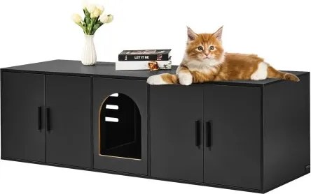 VEVOR Kattenkast, 1,47 x 0,46 x 0,45 m, Kattenbak, Kattentoiletkast met tweepersoonsbed, Houten binnenhuisdierhuis, TV-standaard, Bijzettafel, Past op de meeste kattenbakken, Zwart