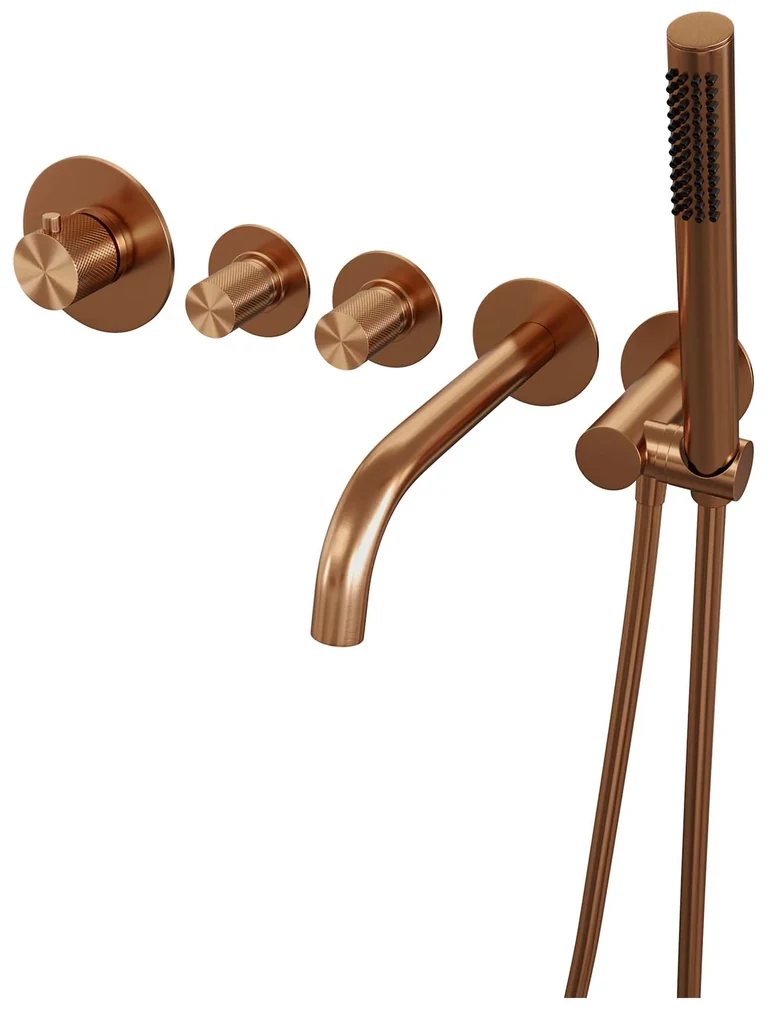 Brauer Copper Carving inbouw badkraan met staafhanddouche geborsteld koper PVD