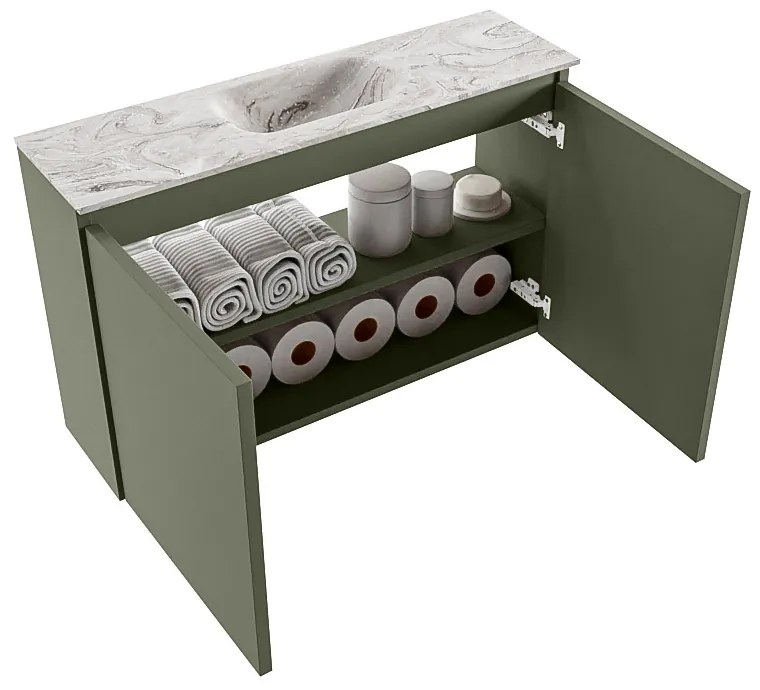 Mondiaz Ture DLux toiletmeubel 80cm army met wastafel glace midden zonder kraangat