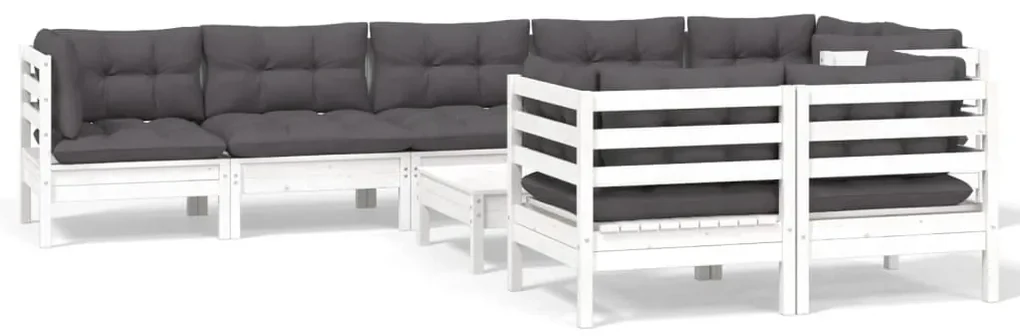 vidaXL 9-delige Loungeset met kussens massief grenenhout wit