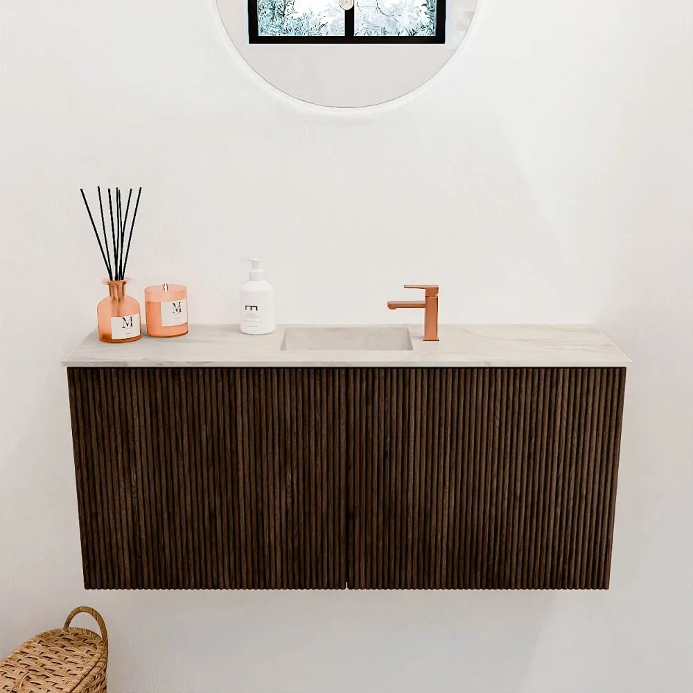 Mondiaz Joya DLux 90cm toiletmeubel walnut met wastafel faye midden 1 kraangat ostra