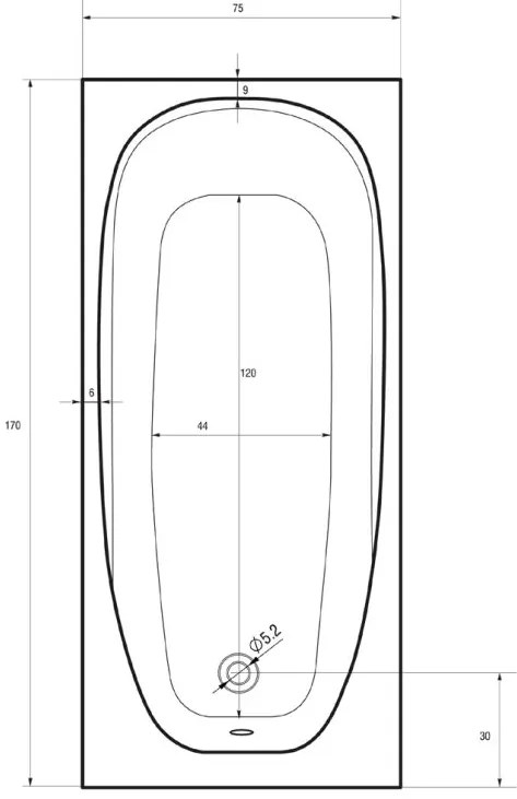 Badstuber Linea ligbad 170x75cm wit