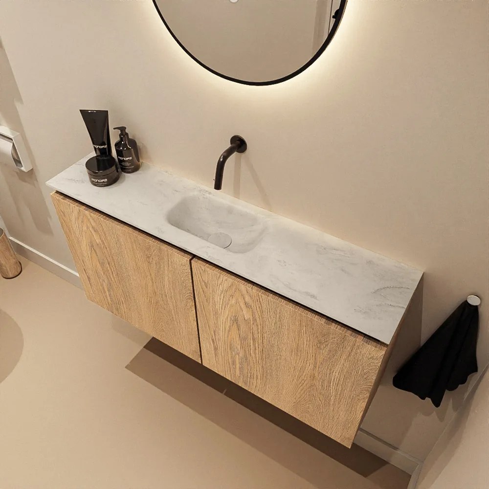 Mondiaz Ture DLux toiletmeubel 100cm washed oak met wastafel opalo midden zonder kraangat