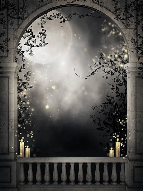 Ilustratie Fantasy balcony with candles, FairytaleDesign
