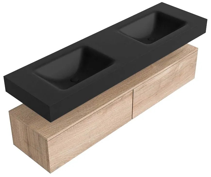 Zaro Alan badmeubel 160cm washed oak 2 lades met vrijhangende wastafel cloud dubbel 2 kraangaten urban