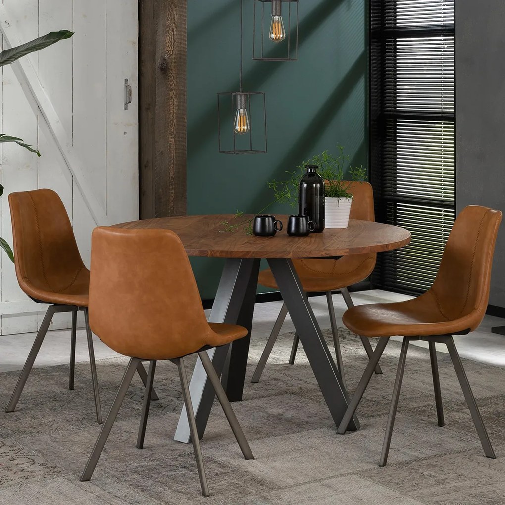 Ronde Eettafel Hout En Metaal - 120 X 120cm.