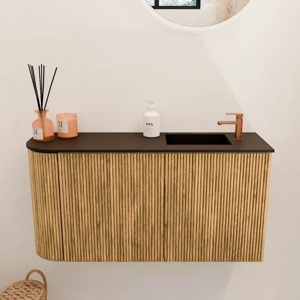 Mondiaz Joya 80cm toiletmeubel ronding links oak met wastafel faye rechts 1 kraangat urban