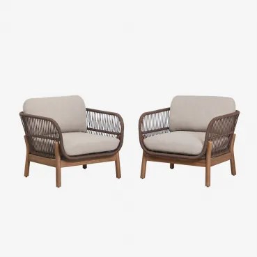 Set Van 2 Tuinstoelen Van Acaciahout En Gevlochten Touw Karvia Acacia Bruin & Hazelnootbruin Doek - Sklum