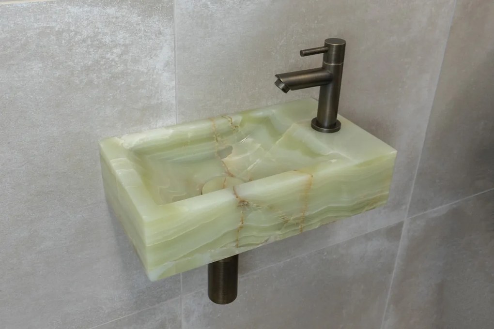 Saniclear Green Onyx fonteinset met rechte kraan in verouderd messing