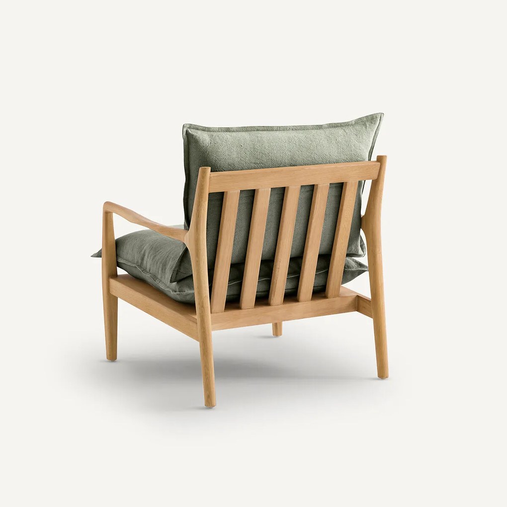Eiken fauteuil met fineer en katoenen linnen stof, Dilma