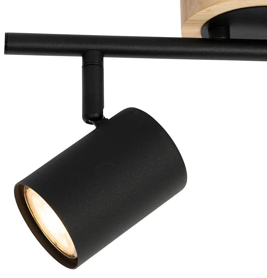 Moderne Spot / Opbouwspot / Plafondspot zwart met hout kantelbaar 2-lichts - Jeana Modern, Industriele / Industrie / Industrial GU10 Binnenverlichting Lamp