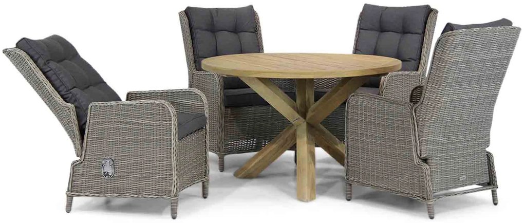 Tuinset Ronde Tuintafel 4 personen 120 cm Wicker Grijs Garden Collections Kingston/Sand