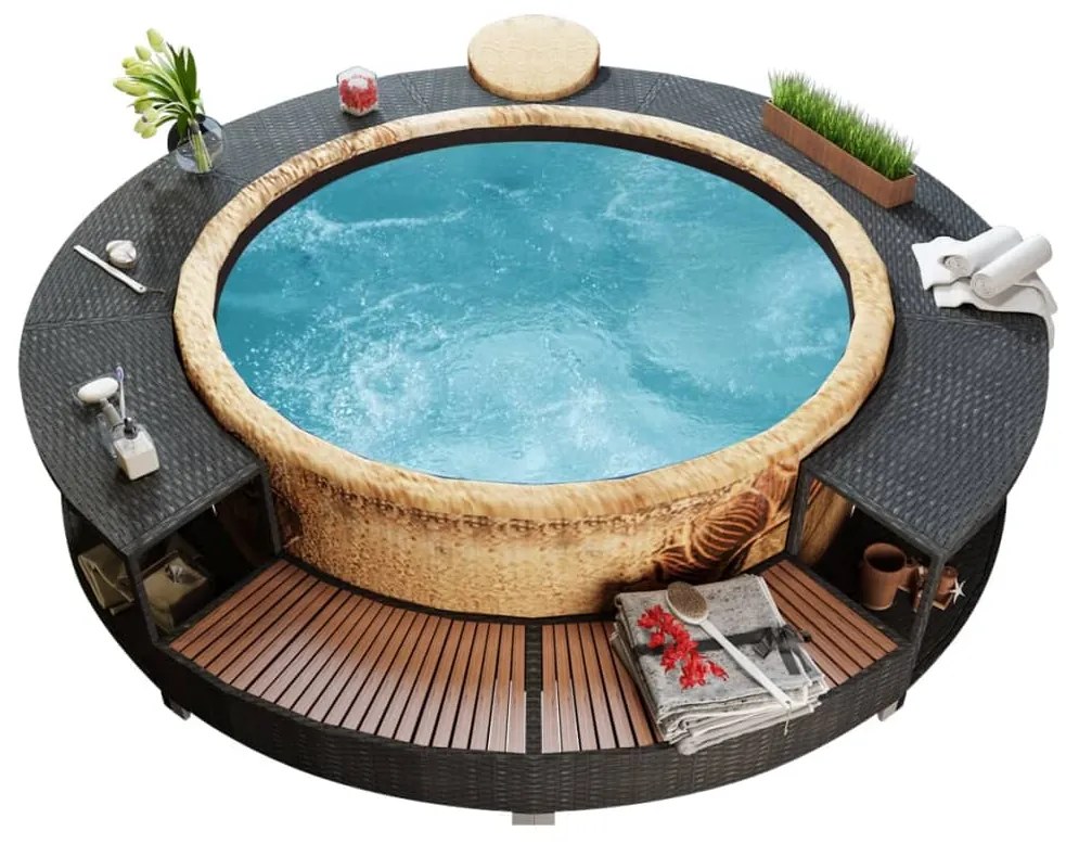 vidaXL Spa-omranding poly rattan zwart
