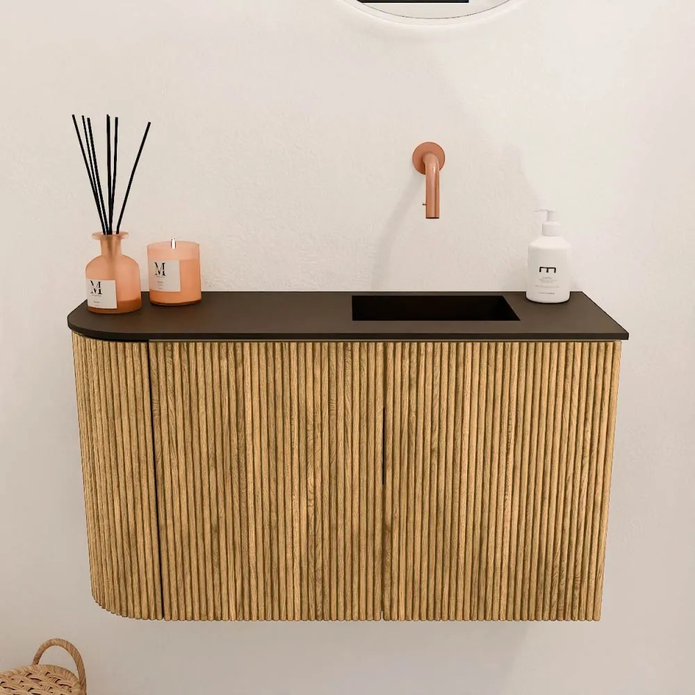 Mondiaz Joya 70cm toiletmeubel ronding links oak met wastafel faye rechts zonder kraangat urban