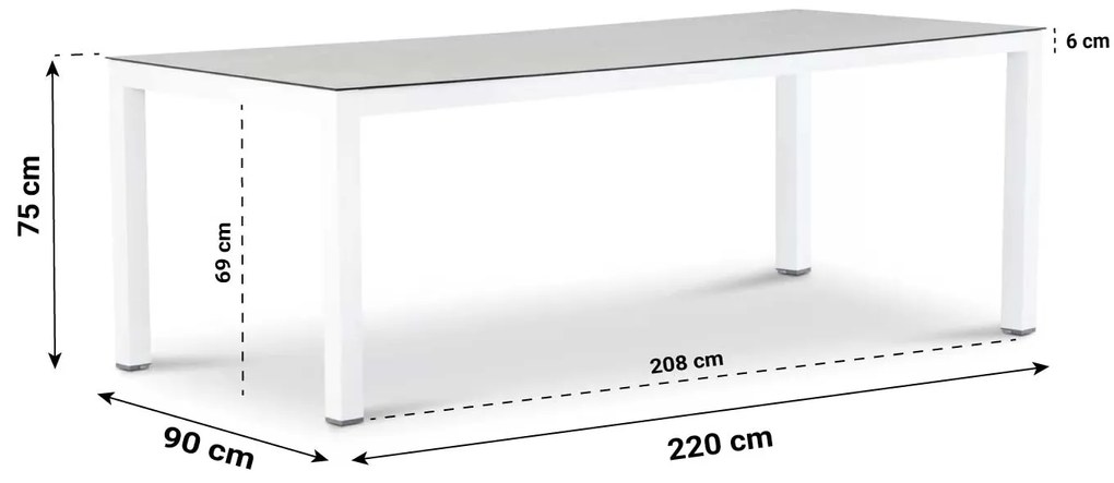 Dining Tuintafel rechthoekig 220 x 90 cm Aluminium/polywood Wit Margao