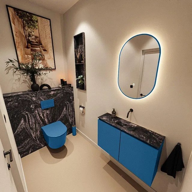 MONDIAZ TURE-DLUX 80cm toiletmeubel Jeans. EDEN wastafel Lava positie midden. Zonder kraangat. TUREDX80JEAM0LAV