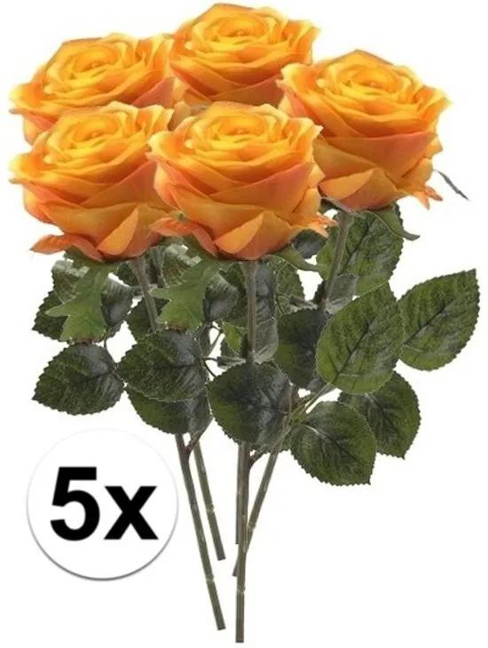 5x Geel/oranje rozen Simone kunstbloemen 45 cm