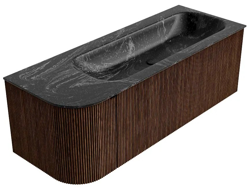 Mondiaz Kurve-dlux 125cm badmeubel ronding links walnut met 1 lade en deur en wastafel big medium rechts zonder kraangat lava