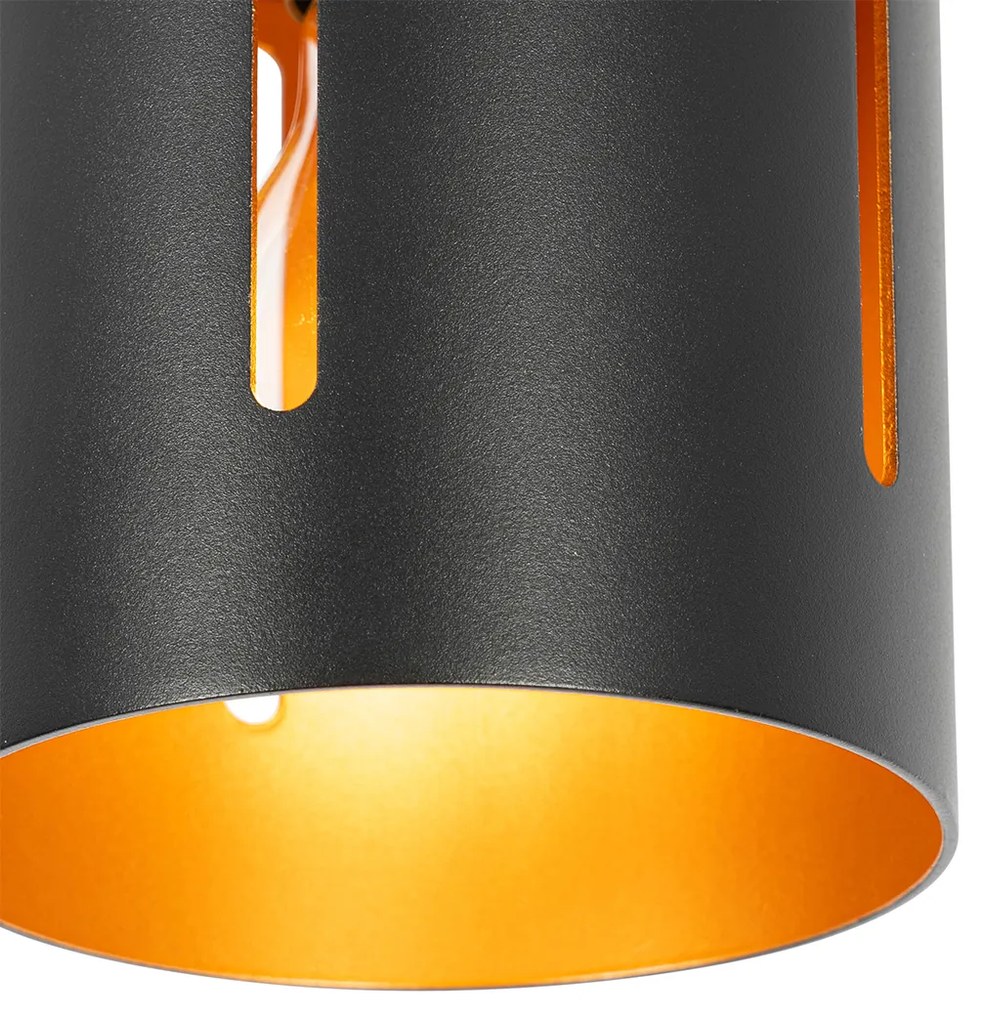 Design plafondlamp zwart met gouden binnenkant - Yana Design E27 cilinder / rond Binnenverlichting Lamp