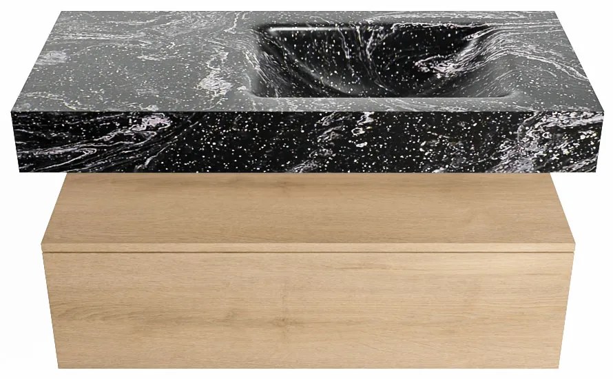 Mondiaz Alan DLux badmeubel 100cm washed oak 1 lade met wastafel lava rechts 1 kraangat