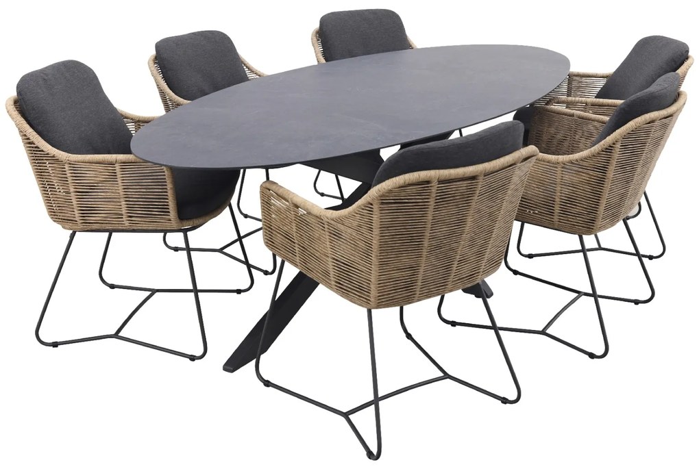 Belmond naturel/Privada 240x107 - Ovale tuinset - 7-delig