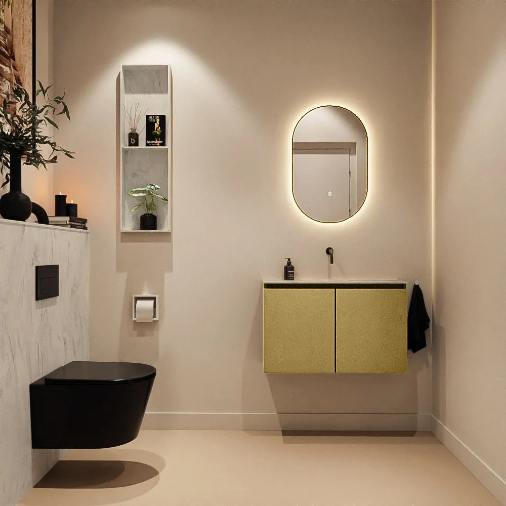 Mondiaz Ture DLux toiletmeubel 80cm oro met wastafel opalo midden zonder kraangat