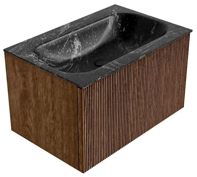 Mondiaz Kurve-dlux 70cm badmeubel walnut met 1 lade en wastafel big small midden zonder kraangat lava