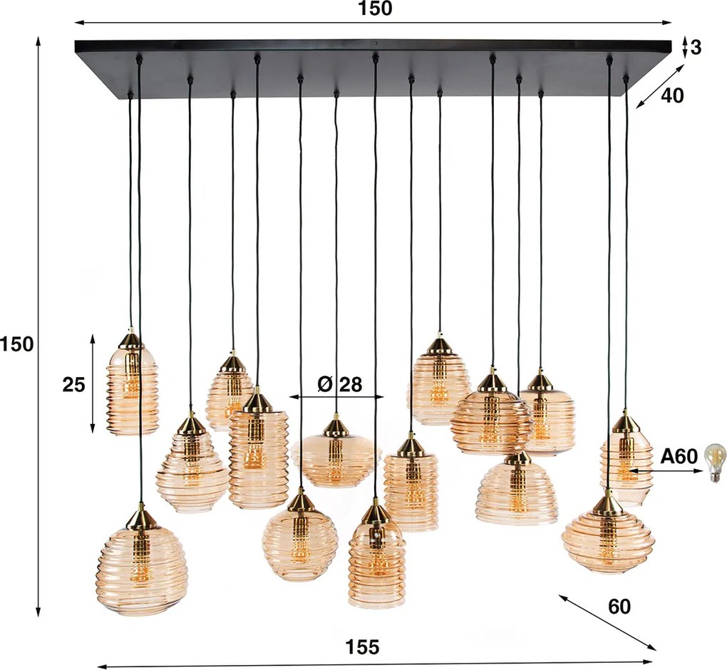 Grote Eettafel Hanglamp Amber Glas