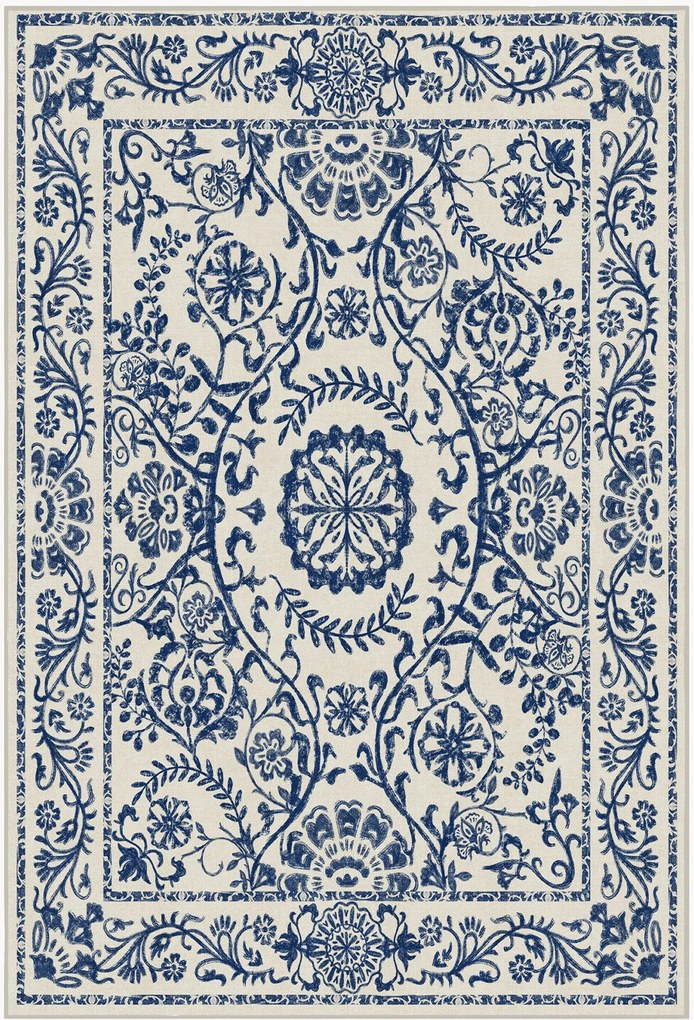 Wasbaar laagpolig vloerkleed Delphina in donkerblauw