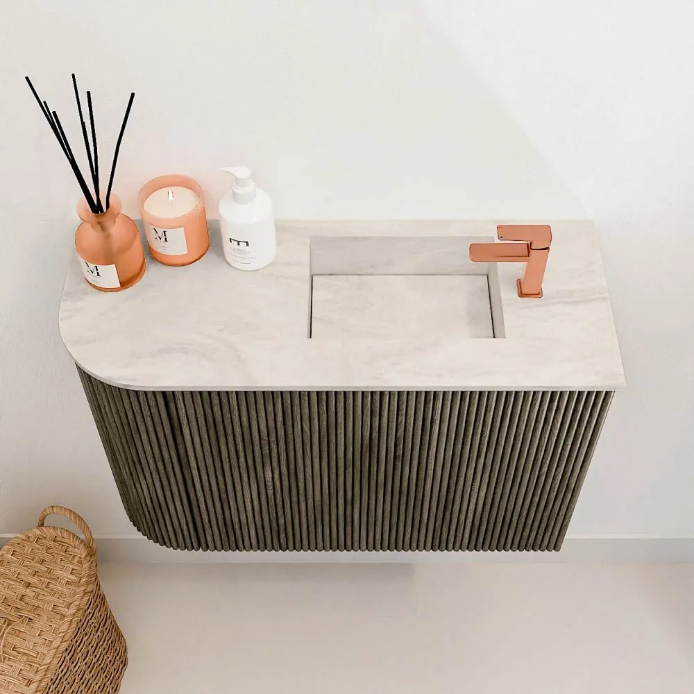 Mondiaz Joya DLux 60cm toiletmeubel ronding links shadow met wastafel faye rechts 1 kraangat ostra