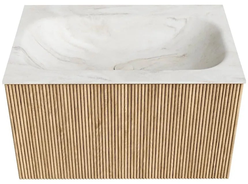 Mondiaz Kurve-dlux 70cm badmeubel oak met 1 lade en wastafel big small midden zonder kraangat ostra