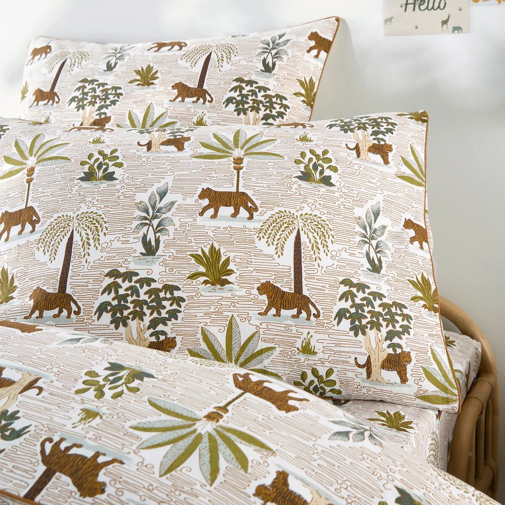 Kussensloop voor kinderen, gewassen katoen, jungleprint, WILA