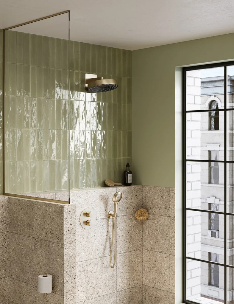 Saniclear Evolution inbouw regendouche rond met 2 standen handdouche geborsteld messing - mat goud