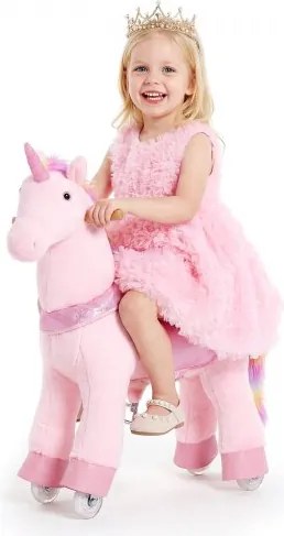 VEVOR Rijpaard op wielen 80 cm, 50 kg, zwaar uitgevoerd, staand paard met geluidsfunctie, speelgoedpaard met verhoogde zitting, handvatten en pedalen, roze eenhoorn met regenboogmanen voor kinderen en meisjes van 3-8 jaar.
