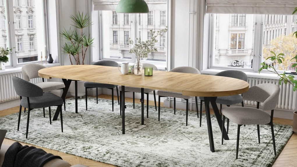 EXPANSO Eik Craft Złoty/zwarte poten - GROTE RONDE TAFEL Ø110 UITBREIDBAAR TOT 310 cm met Y-POTEN LOFT/INDUSTRIAL