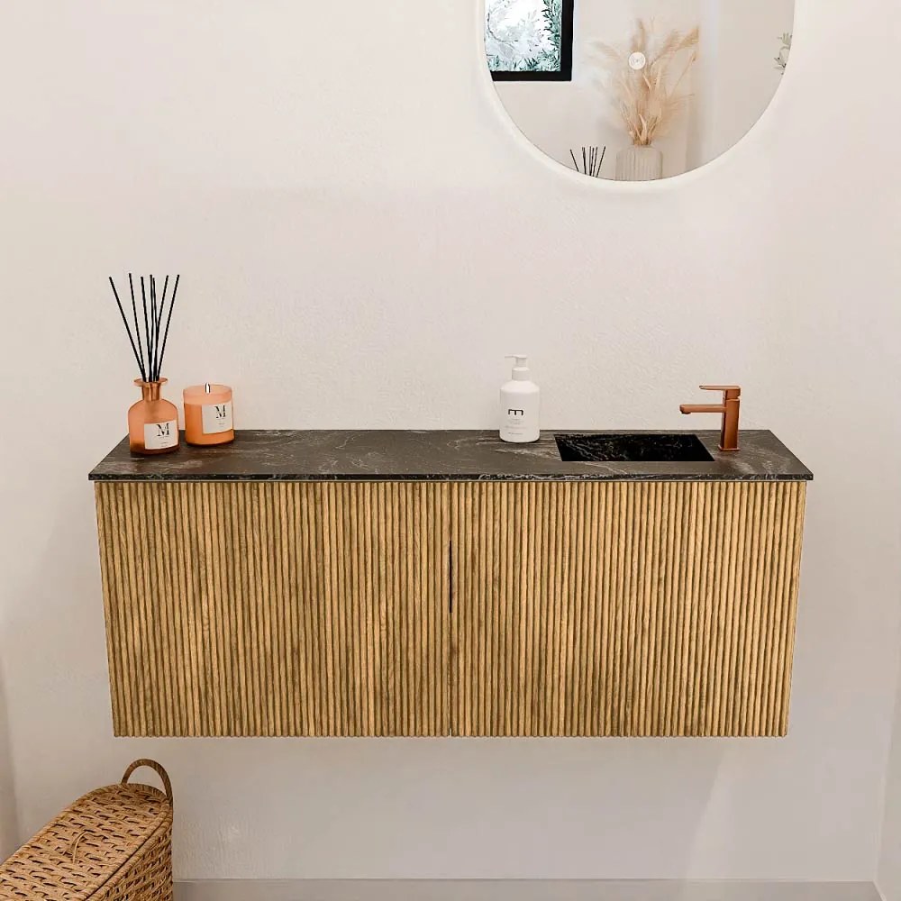 Mondiaz Joya DLux 100cm toiletmeubel oak met wastafel faye rechts 1 kraangat lava
