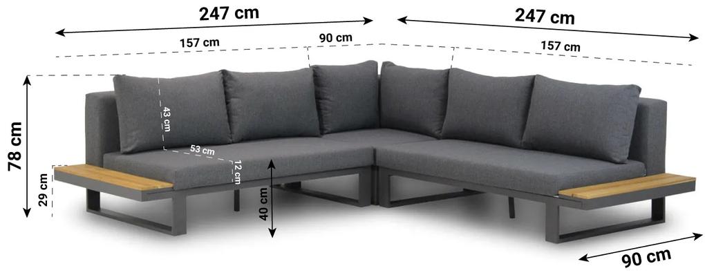 Hoek loungeset  Aluminium/Outdoor textiel/Aluminium/teak Grijs 5 personen Lifestyle Garden Furniture Club/Pacific
