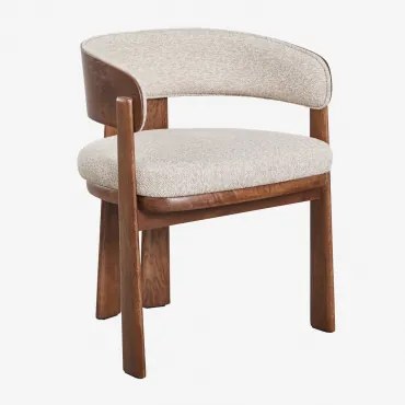 Set Van 2 Eetkamerstoelen Met Armleuningen Van Eikenhout En Bekleed Olea Signature Donker Eiken Bruin & Crèmebeige Boucléstof - Sklum