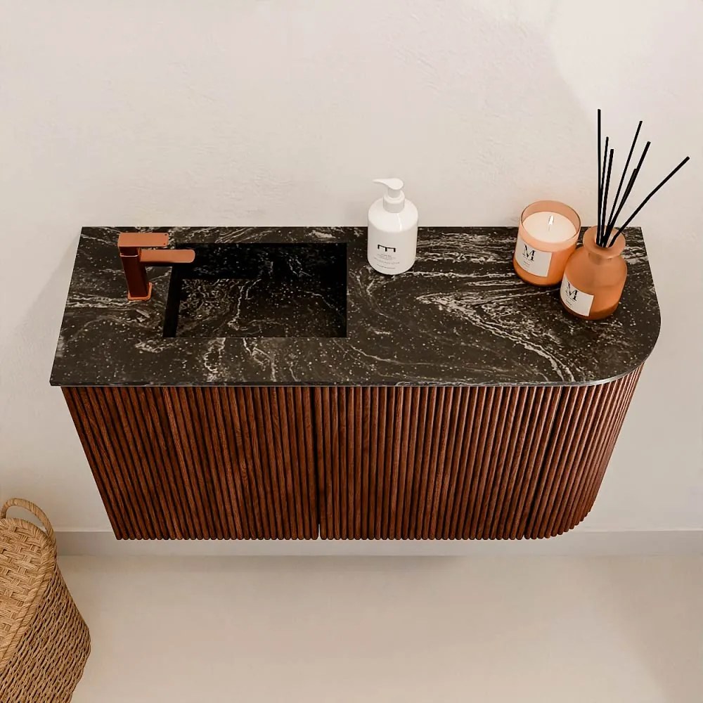 Mondiaz Joya DLux 70cm toiletmeubel ronding rechts ruby met wastafel faye links 1 kraangat lava