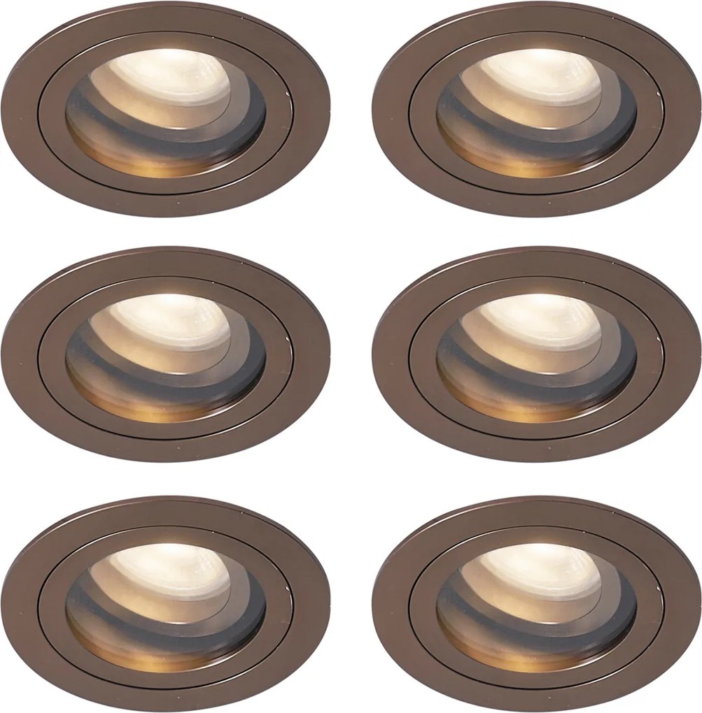 Set van 6 moderne inbouwspots donker brons draai- en kantelbaar IP44 - Chuck
