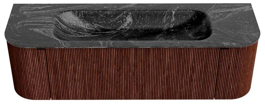 Mondiaz Kurve-dlux 150cm badmeubel ronding links/rechts ruby met 1 lade en 2 deuren en wastafel big medium midden 1 kraangat lava